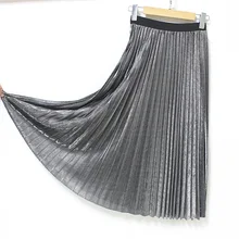 Золотистая бархатная юбка с металлическим блеском, плиссированная юбка, длинная юбка средней длины, эластичная трикотажная Золотая пышная Свободная юбка с высокой талией