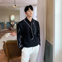 Мужской галстук воротник с длинным рукавом Повседневный пуловер рубашки мужские винтажные модные уличное платье рубашки сценическое шоу одежда