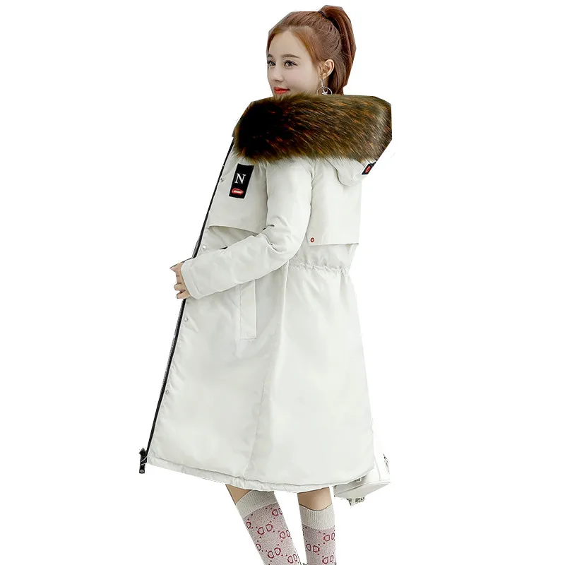 

2018 winter warm thick parkas solid long cotton jacket coat high quality gold velvet women's slim fur collar hooded down jacket