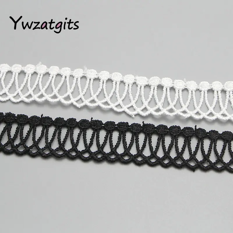 ywzatgits 2y/lot 23mm white black Lace Trim Embroidered Fabric Ribbons