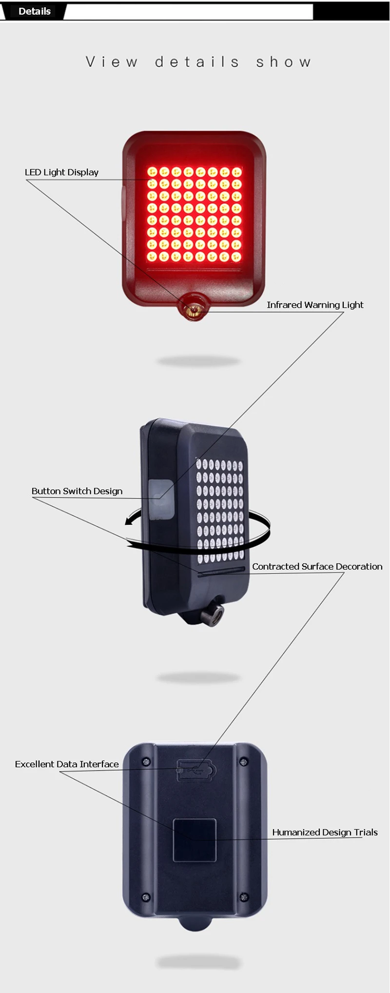 64 LED Bicycle Taillight Waterproof Safety Intelligent Automatic Induction Steering Brake USB Charging MTB Bike Lights LT0091 (5)