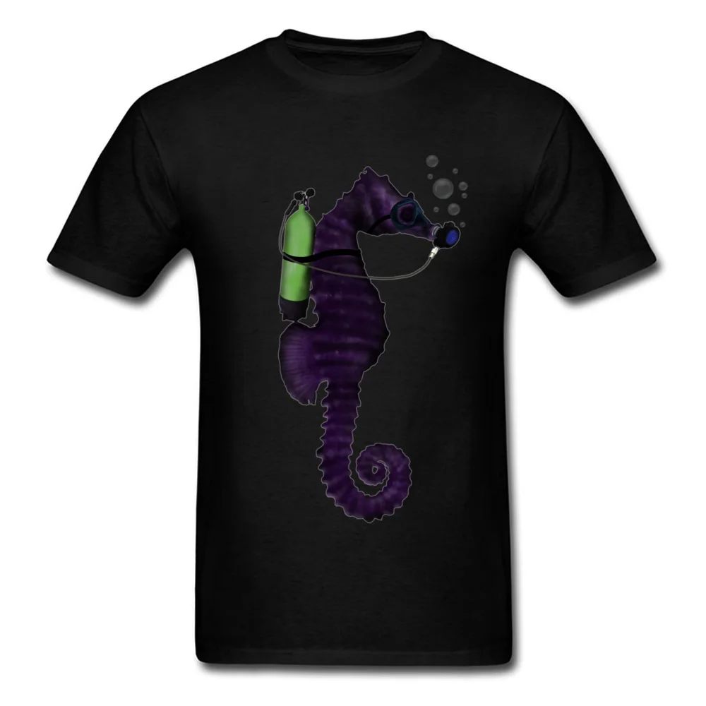 SCUBA SEAHORSE 100% Cotton Tshirts for Men Short Sleeve Funny Tops T Shirt Cheap VALENTINE DAY Crew Neck Tops Shirts Design SCUBA SEAHORSE black