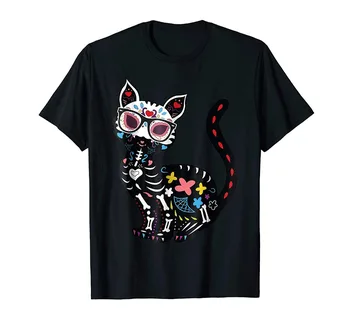 

Cute Sugar Skull Mexican Cat Men 2019 Summer Round Neck Men'S T Shirt Summer Famous Clothing Create A Shirt
