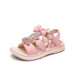 2019 г. сандалии принцессы Новая летняя Модная студенческая обувь с открытым носком для девочек детская обувь с бантом в Корейском стиле 783