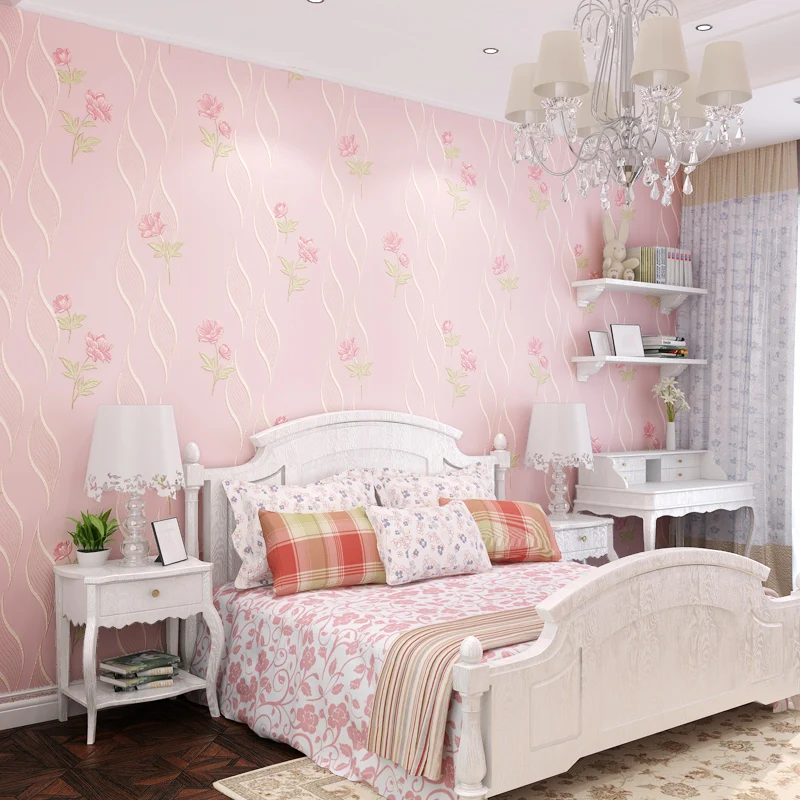 Girls Bedroom Wallpaper 3D Romantic Rustic Wall Paper for Children Room Walls Non-woven Wallpaper Princess Pink Beige Purple Girls Bedroom Wallpaper 3D Romantic Rustic Wall Paper for Children Room Walls Non-woven Wallpaper Princess Pink Beige Purple