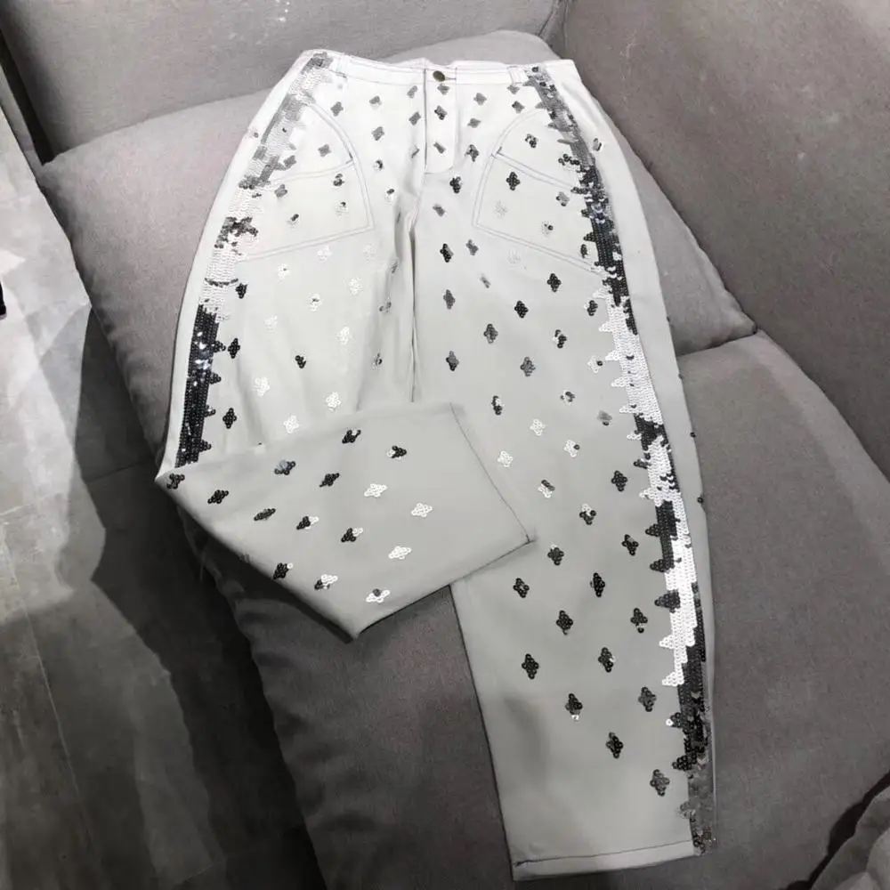 

2019 spring and summer new diamond pattern loose jeans 0525