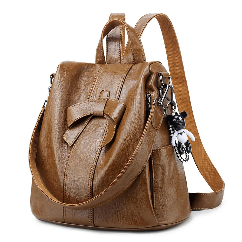 cheap 2019 Women Leather Backpacks Vintage Female Shoulder Bag Sac a Dos Travel Ladies Bagpack Mochilas School Bags For Girls New C797