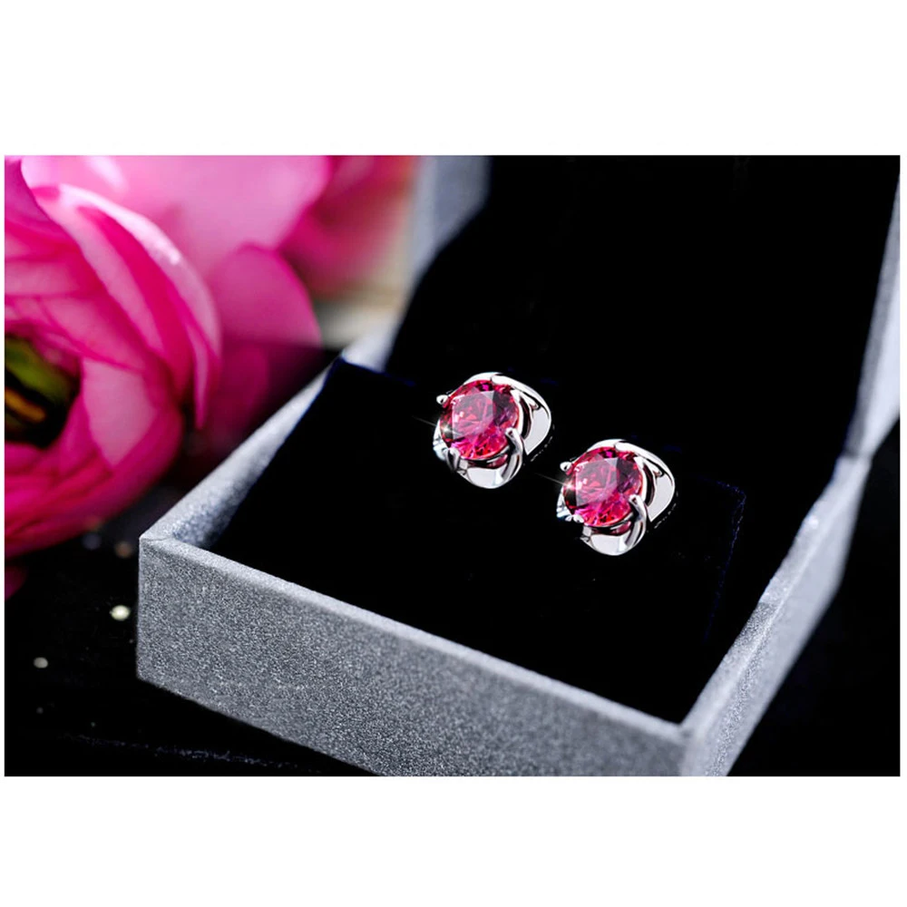 PANSYSEN Fashion Luxury Earrings for Women 925 Sterling Silver Created Ruby Gemstone Jewelry Stud Earring Valentine's Day Gift