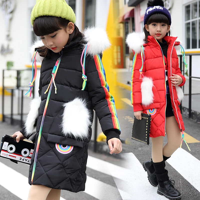 

Coat winter coat jacket girl leisure children duck children long section down thick fur hooded winter jacket, girl