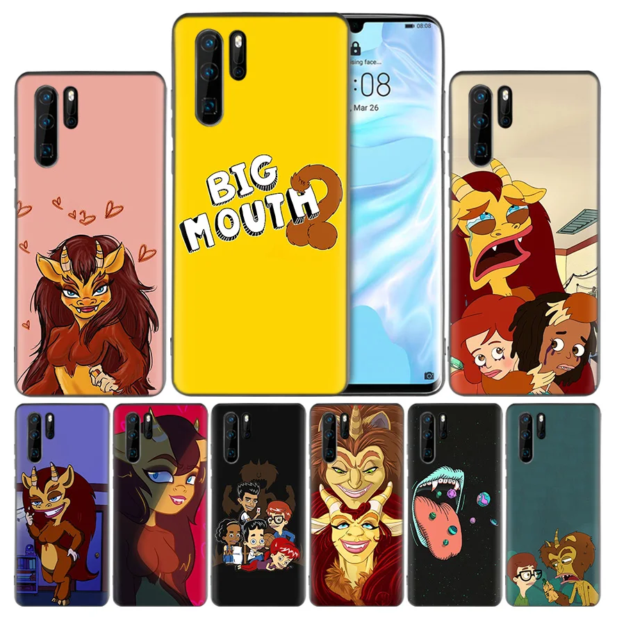 

Cartoon Big Mouth TPU Silicone Black Case Cover for Huawei Mate 20 10 P30 P20 P10 Lite Pro P Smart Plus 2019 Enjoy 9S 9E Nova 4E
