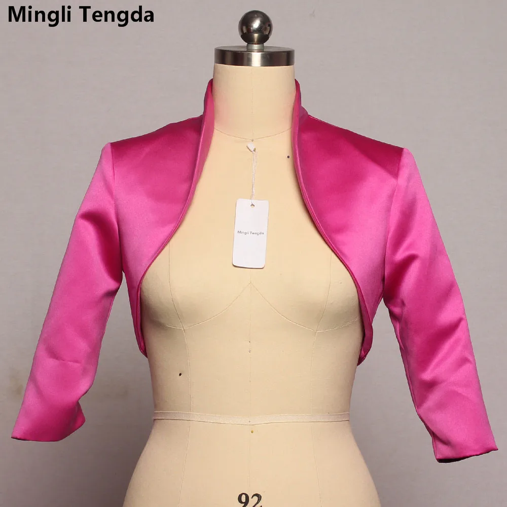 

Mingli Tengda Rose Red Stain Bolero Bridal Jacket 3/4 Long Sleeve Wedding Jacket Bridal Coat Wraps Women Capes Wedidng Bolero