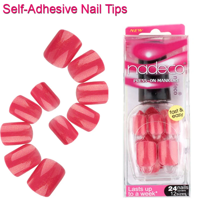 12Sets Full Cover Rose Red Self Adhesive Fake Nail Polish Tips Pure