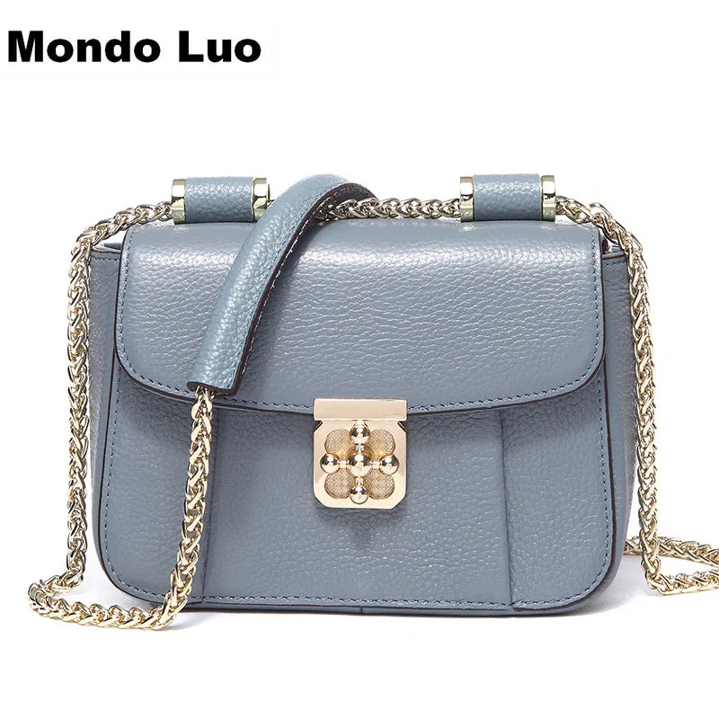 

2018 Women Chain Genuine Leather Fashion Minishoulder Bag Summer Mini Square Convenient Cross-body Solid Color Elegent Bag