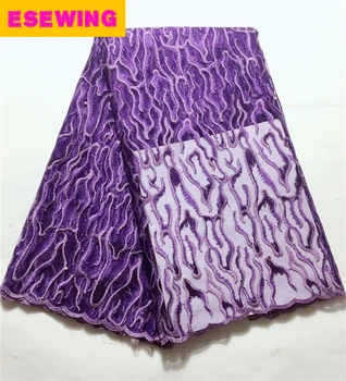 

Esewing Lace Fabric Royal Purple French Lace Fabric With Stones Nigerian French Fabric High Quality African Tulle Lace Fabric