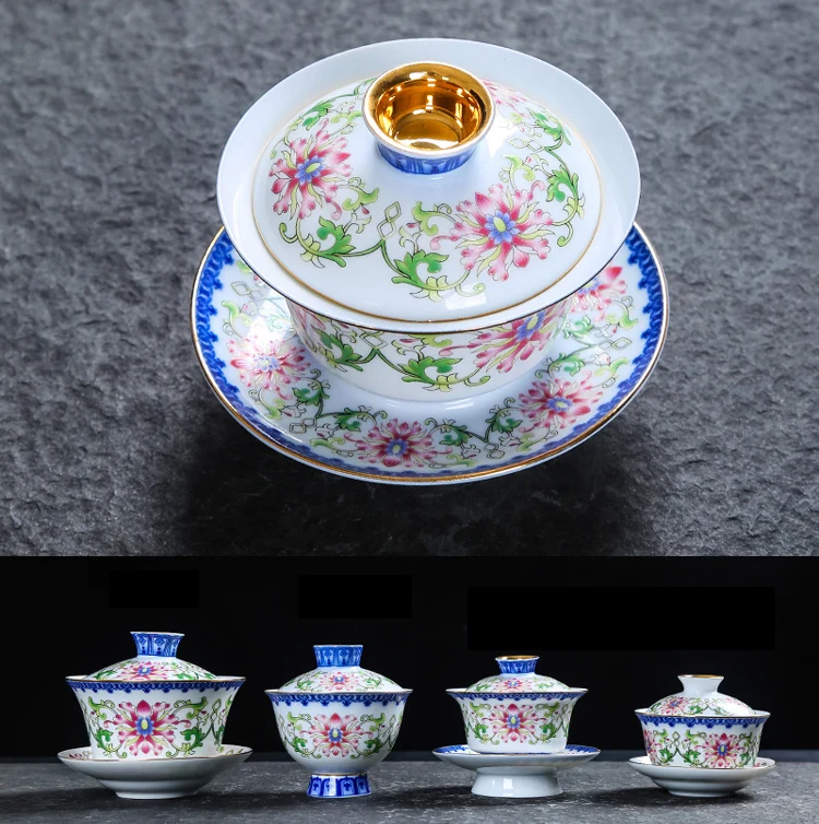 Цзиндэчжэнь керамика синий и белый фарфор Винтаж Gaiwan с комплект крышек Творческий Золото Высокие ноги чай горшок дома посуда для напитков