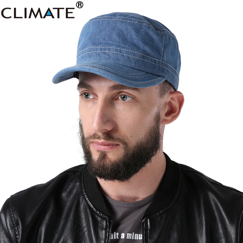 CLIMATE Men Denim Hat Caps Flat Top Military Army Caps Hat Men