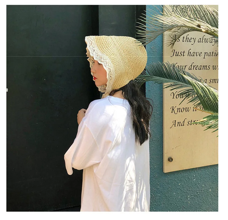2018 Hot Sale French Mori Girl Style Lace Sunshade Straw Hat Summer Take a Holiday Windproof Beach Hat ACA31 (3)