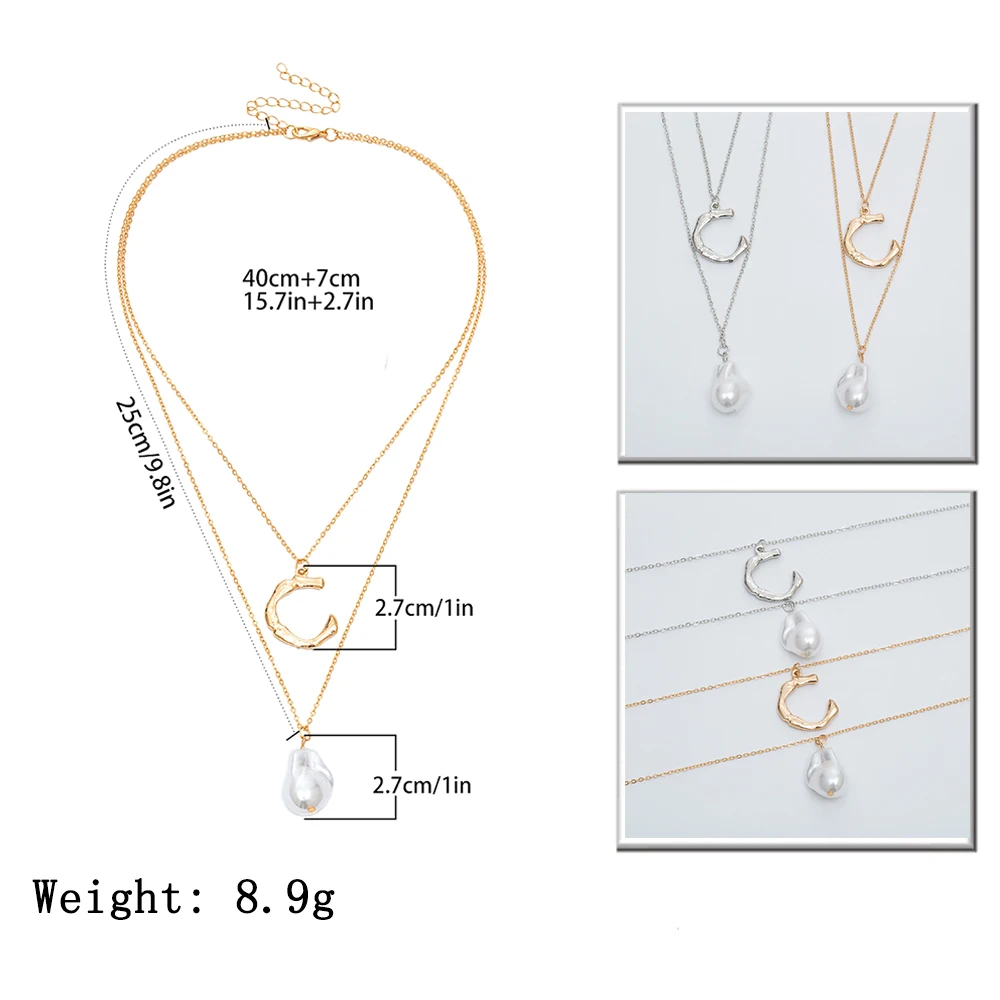 IngeSight. Z богемное многослойное колье из искусственного жемчуга, ожерелье, ожерелье с подвеской в виде буквы C для женщин, ювелирные изделия