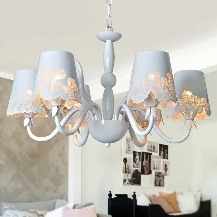 

Multiple Chandelier 3/5/6/8 heads White rustic cutout carved light white living room lights bedroom hotel lighting