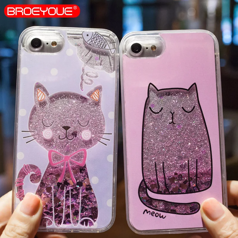 Чехол BROEYOUE для iPhone 5 5S 6 6S 7 8 Plus блестящие чехлы с жидкостью девочек силиконовый