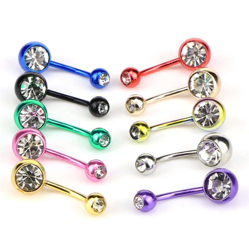 10 pcs/lot Multicolor Piercing Navel Steel Single Crystal Rhinestone