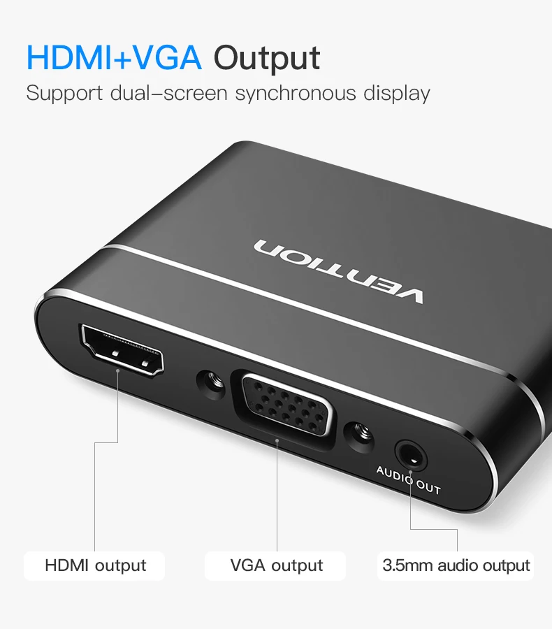 Vention USB к HDMI, VGA, аудио видео конвертер 3 в 1 USB цифровой av-адаптер для iPhone 8 Android USB аудио адаптер для samsung