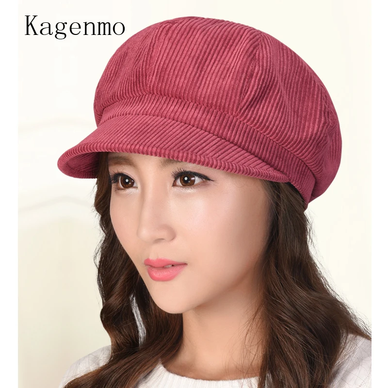Kagenmo модная Женская Осенняя восьмиугольная шляпа Вельветовая повседневная женская шапка зимняя уличная теплая Вельветовая короткая козырек
