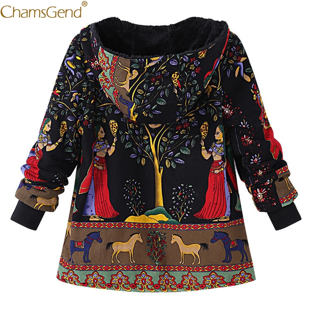 حديثا تصميم الأزياء النساء العرقية طباعة معطف سماكة الدافئة الصوف الشتاء معطف المرأة زائد حجم المعطف الخفيف سترة 81106