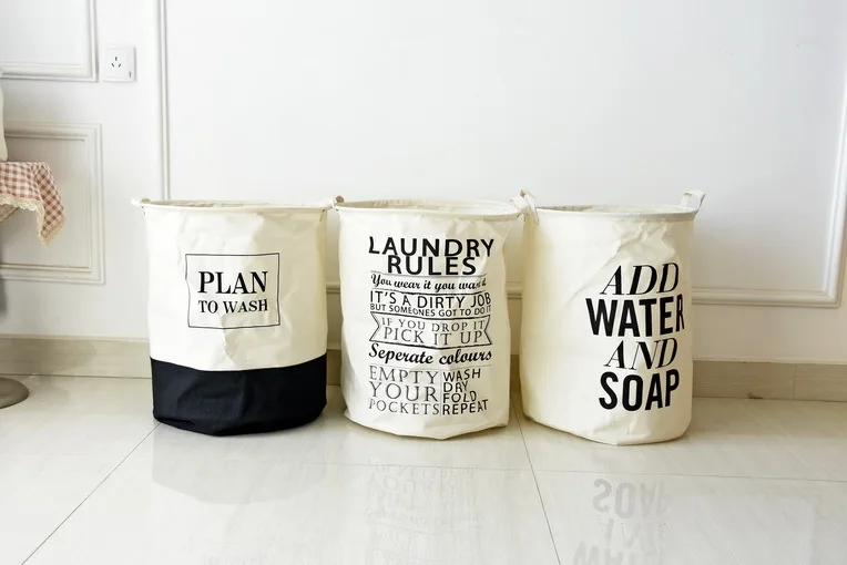 

Dia40*H50CM Cotton Laundry Basket For Clothes Storage Laundry Bag Hand Bar Waterproof Folding Sundries Storage Bags Organization