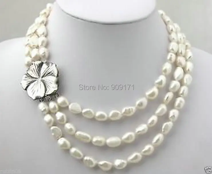 

Free Shipping>>3 Rows White Freshwater Pearl Necklace Choker