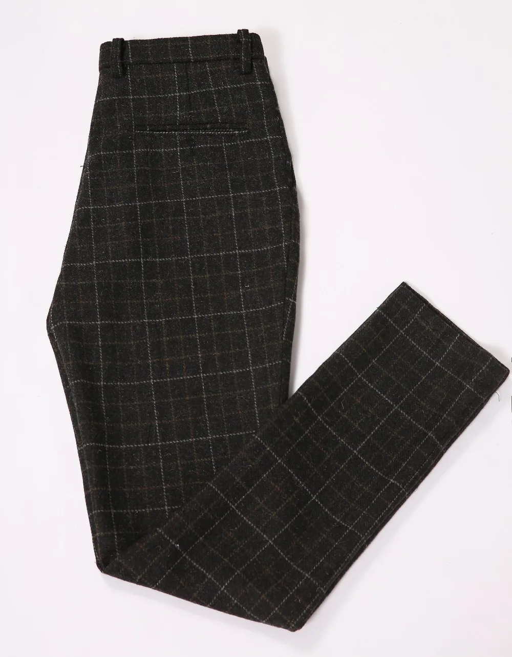 

British Style Wool Tweed Plaid Men Slim Fit Pant Custom Groomsmen Groom Tuxedso Pant Mens Wedding Suit trousers
