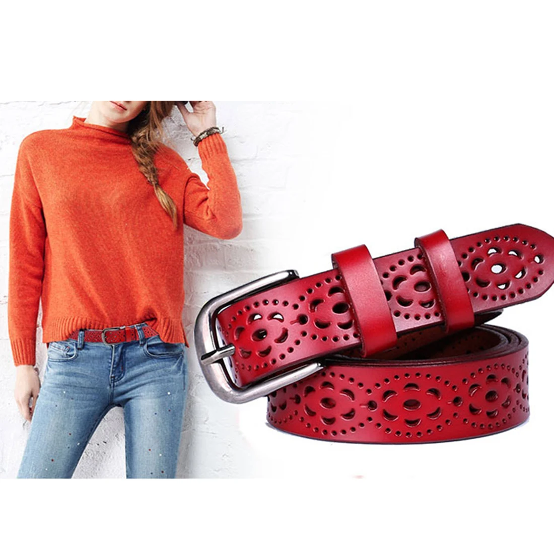 

Top Quality Fashion Women Wide Genuine Leather Belt Woman Without Drilling Luxury Jeans Belts Female Straps