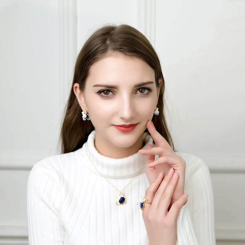 Discount Price Unicorn Blue Gem Luxury Enamel Glaze white HorseOpening Ring Adjustable Women Ring Jewelry Fashion Jewelry