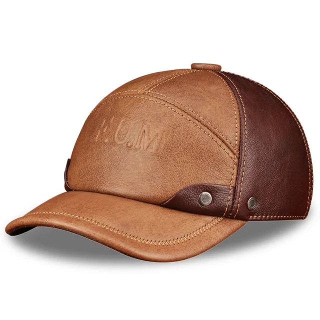 HL063 Spring Men's genuine leather baseball cap brand new spring real