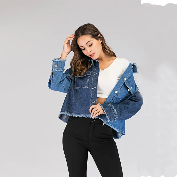 

Large Size Women Contrast Patchwork Tassel Denim Jacket Spring Autumn Fashion New Loose Jacket Casual Denim Coat Streetwear