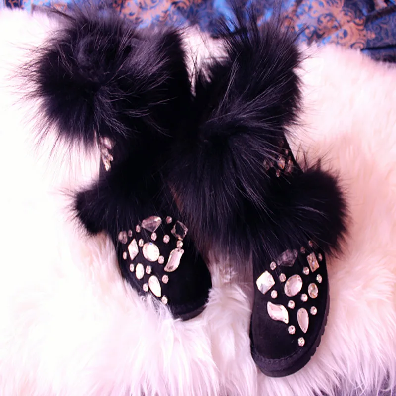 

The new 2015 bootsYaohz luxury fox fur spirally-wound czech rhinestone genuine leather snow boots thermal