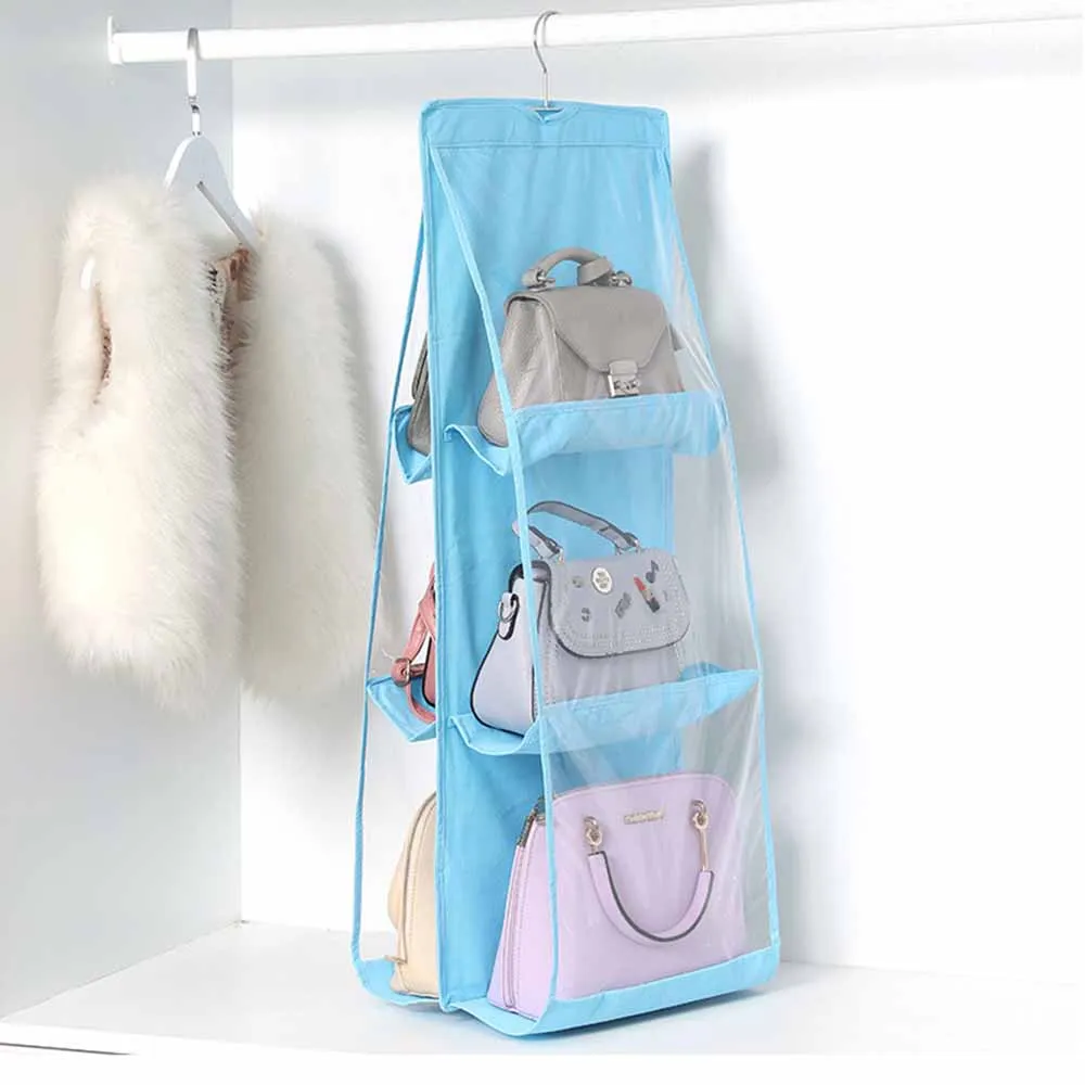 Двусторонняя шестислойная подвесная сумка для хранения, сумочка-органайзер, складная тканевая сумка-тоут - Цвет: blue