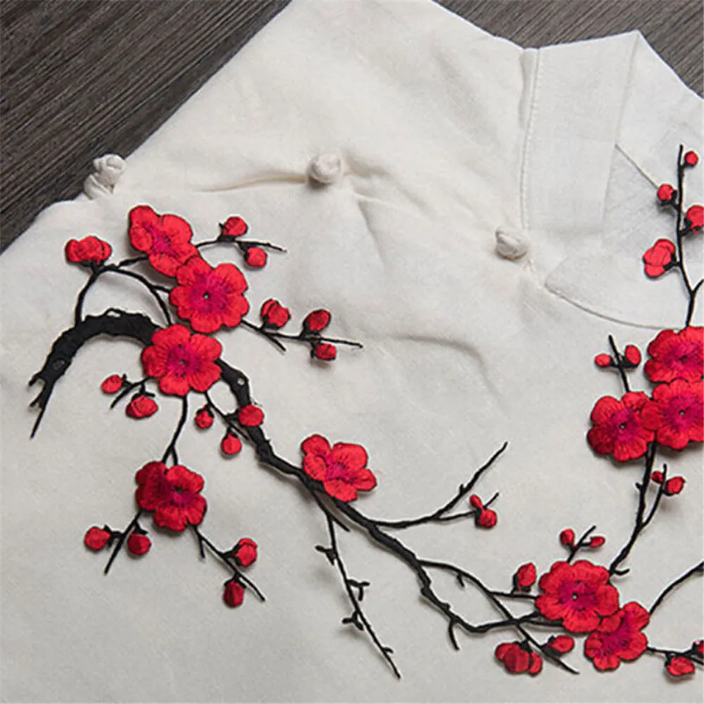 

Plum Blossom Flower Applique Clothing Embroidery Patch Fabric Sticker Iron On Sew On Patch Craft Sewing Repair Embroidered