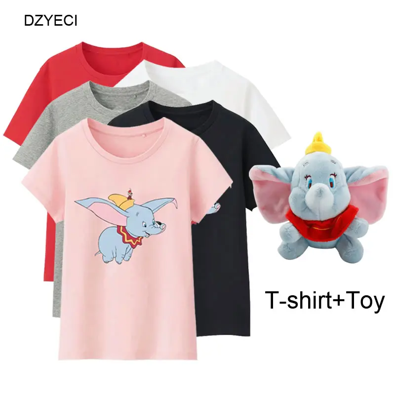 

DZYECI Summer Dumbo T-shirt For Teenage Boy Girl Top Kid Short Sleeve Elephant Cotton Tee Children Cartoon T-shirt 8 10 12 Year