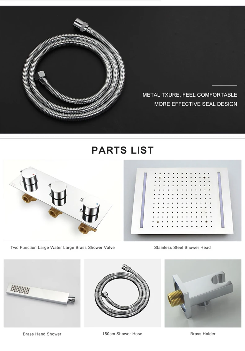 HPB Роскошные 3 функции sus304 светодиодные дождевые душевые наборы смеситель потолочные насадки для душа Горячая и холодная вода 008P-50X36E-F
