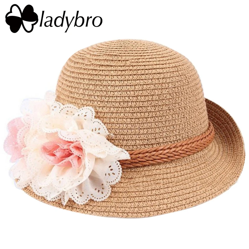 

Ladybro Kids Straw Hat Summer Wide Brim Sun Hat Child Hat Cute Floral UV Protect Travel Beach Cap Girls Cap Children Fashion