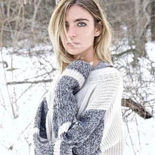Women Sweater 2016 New Fashion Casual Spring Autumn Women Hit Color Stitching Loose Knit Sweater Es1023