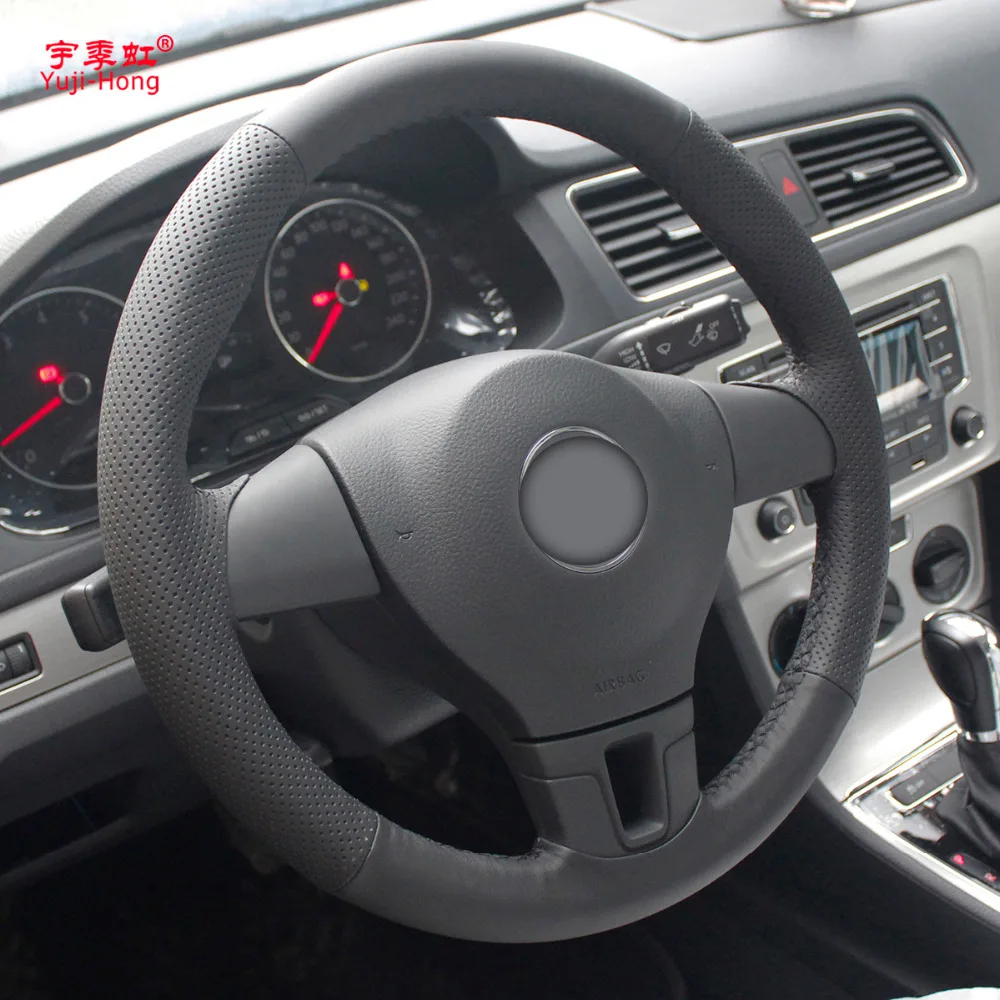 Yuji-Hong верхний слой из натуральной коровьей кожи Чехлы рулевого колеса автомобиля чехол для Volkswagen VW Tiguan Lavida Passat B7 Jetta Mk6