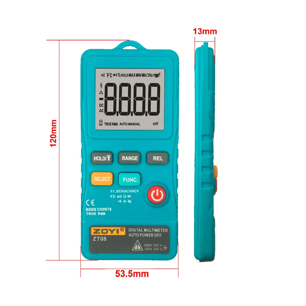 ZT08 портативный 8000 отсчетов AC DC Вольтметр Ом напряжение частотомер цифровой мультиметр с светодиодный свет