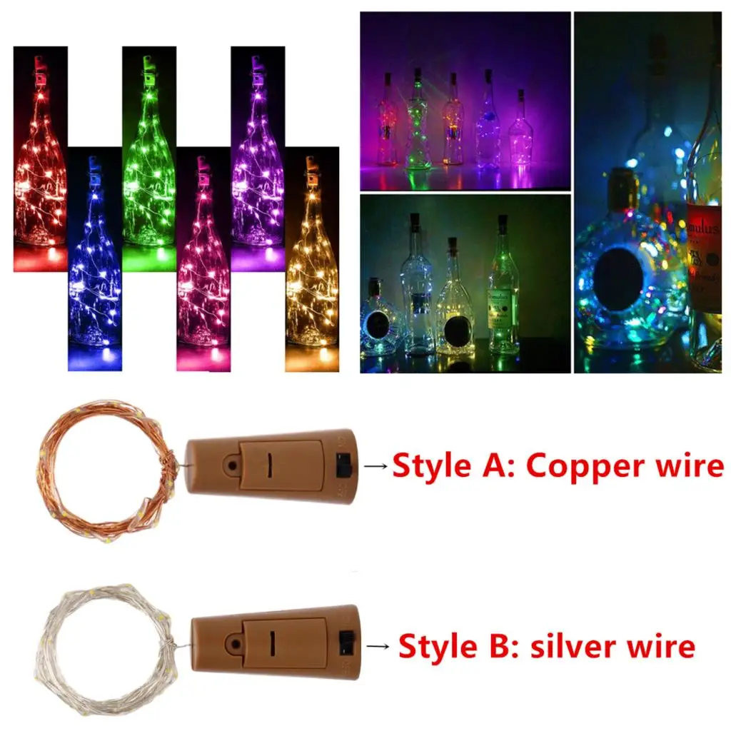 

Included Battery 1M 2M 10 20 LED Cork Shaped LED String Garland Wire Fairy Lights for Craft Bottle Christmas Valentines 15pcs