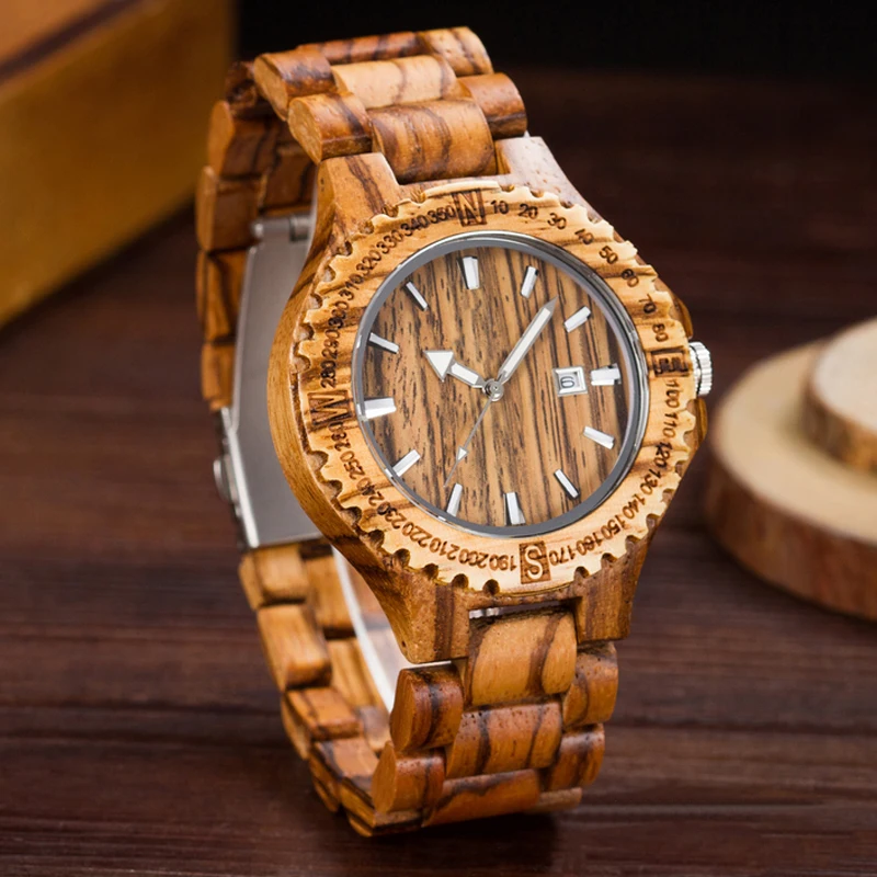

Natural Sandal Wood Watch Men Big dial Wooden Watches Top Brand Luxury Mens Business Calendar Dress Quartz Wristwatch Clock PJ