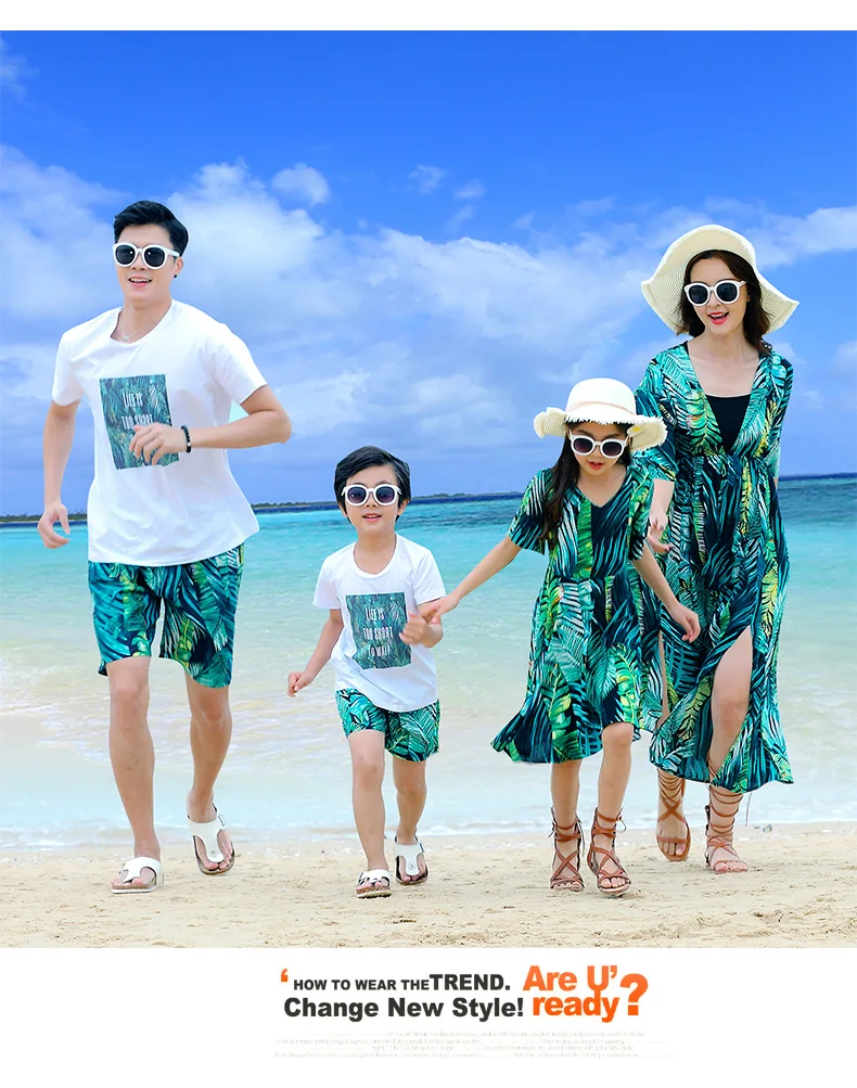 Г. Летняя одежда для семьи платье для мамы и дочки Длинные платья хлопковая футболка+ шорты для папы и сына Семейный комплект зеленого цвета