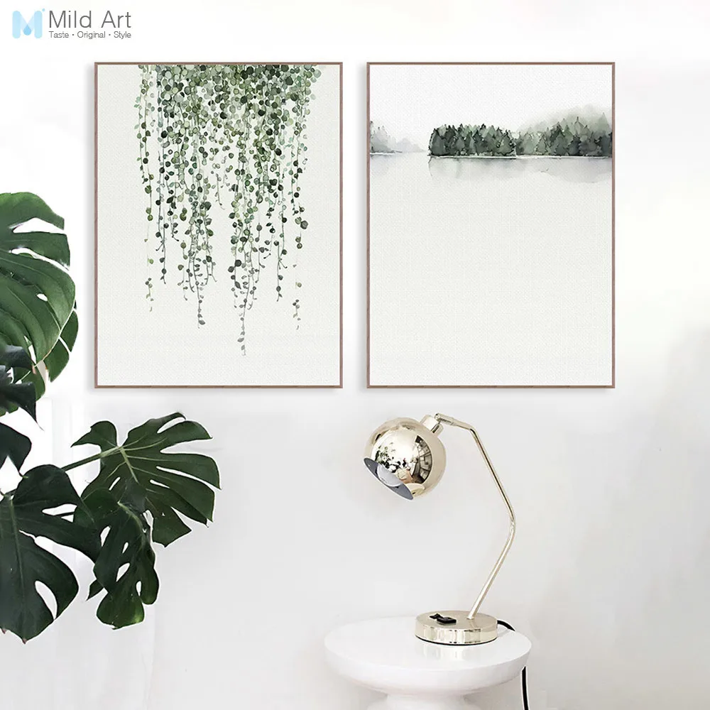 

Watercolor Green Leaf Plant Posters A4 Nordic Minimalist Living Room Wall Art Canvas Painting Home Decor Print Pictures No Frame