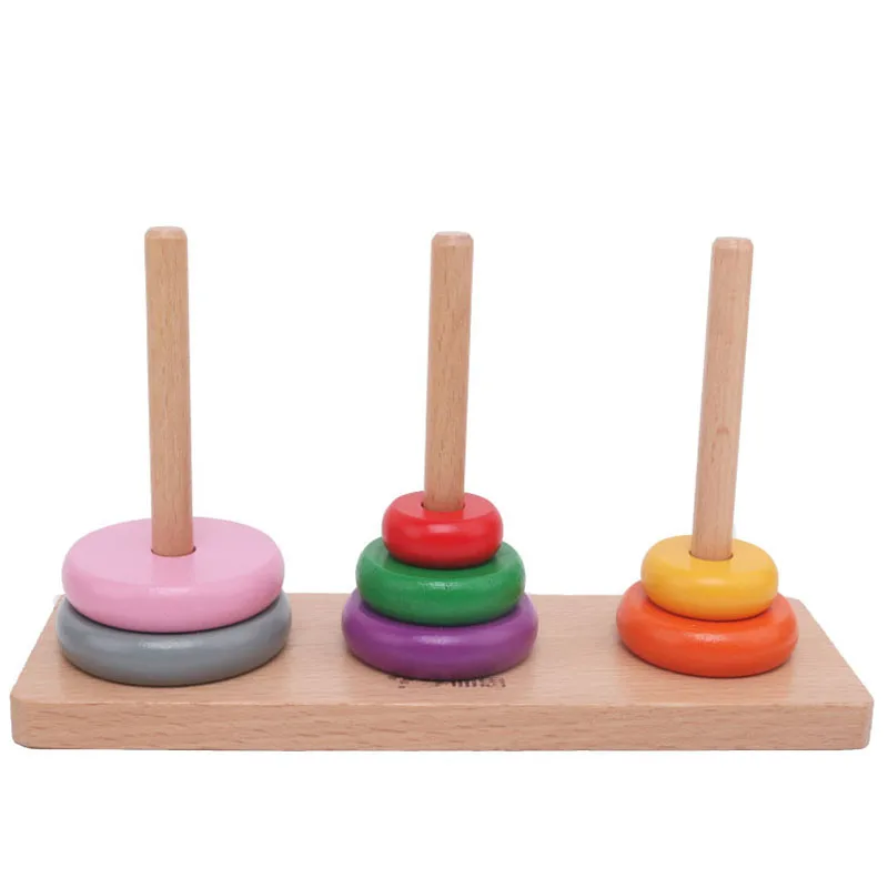 

Wooden Stacking Rings Rainbow Tower Learning Educational Toy For Baby Kids