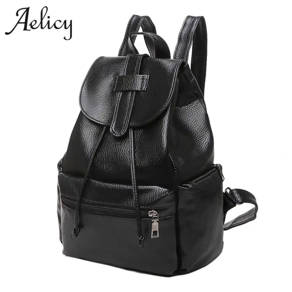 Aelicy Women Backpack Women Vintage Rope Belt Soft Black Leather Backpack Female Bags Fashion Casual Rucksack mochila D45 Aelicy Women Backpack Women Vintage Rope Belt Soft Black Leather Backpack Female Bags Fashion Casual Rucksack mochila D45